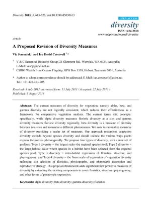 A Proposed Revision of Diversity Measures