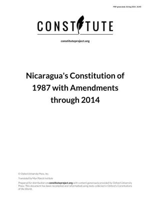 Nicaragua's Constitution of 1987 with Amendments Through 2014