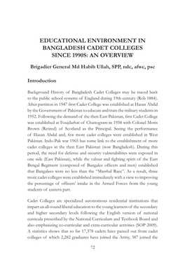 Educational Environment in Bangladesh Cadet Colleges Since 1990S: an Overview