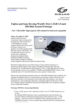 Fujitsu and Sony Develop World's First 1.3GB 3.5-Inch MO Disk System Prototype