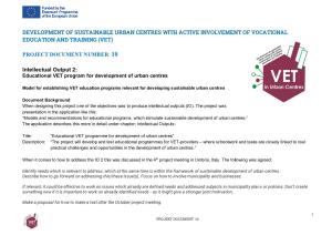 Development of Sustainable Urban Centres with Active Involvement of Vocational Education and Training (Vet)