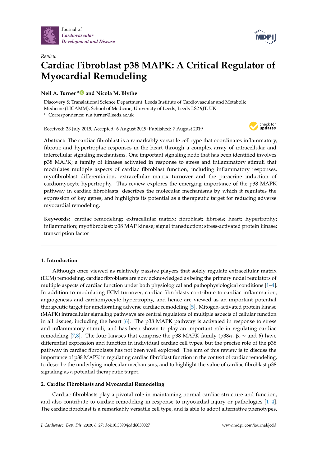 Cardiac Fibroblast P38 MAPK: a Critical Regulator of Myocardial Remodeling