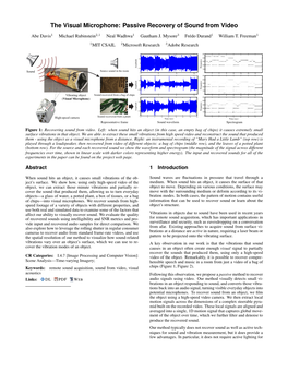 The Visual Microphone: Passive Recovery of Sound from Video