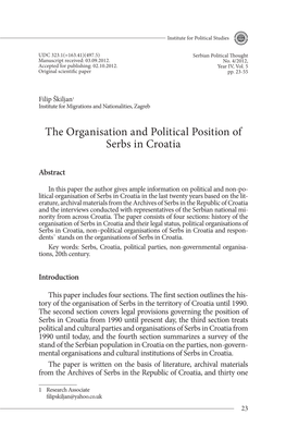 The Organisation and Political Position of Serbs in Croatia
