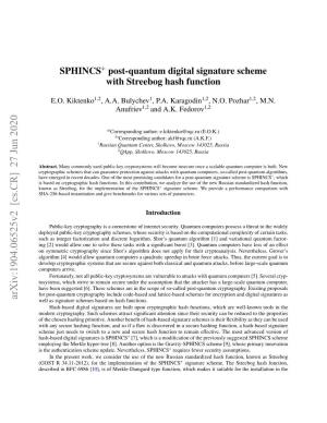 SPHINCS $^+ $ Post-Quantum Digital Signature Scheme with Streebog