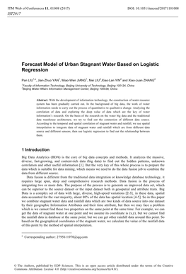 Forecast Model of Urban Stagnant Water Based on Logistic Regression