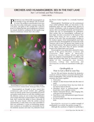 ORCHIDS and HUMMINGBIRDS: SEX in the FAST LANE Part 1 of Orchids and Their Pollinators CAROL SIEGEL
