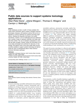 Public Data Sources to Support Systems Toxicology Applications Allan Peter Davis1, Jolene Wiegers1, Thomas C