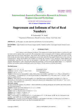 Supremum and Infimum of Set of Real Numbers
