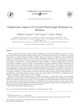 Taphonomic Aspects of Crowned Hawk-Eagle Predation on Monkeys