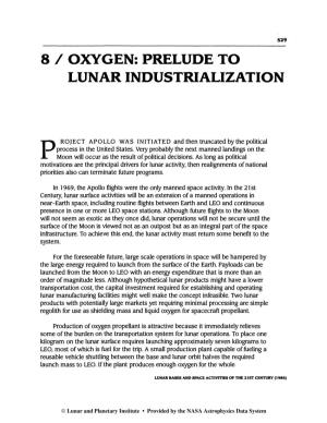 8 / Oxygen: Prelude to Lunar Industrialization