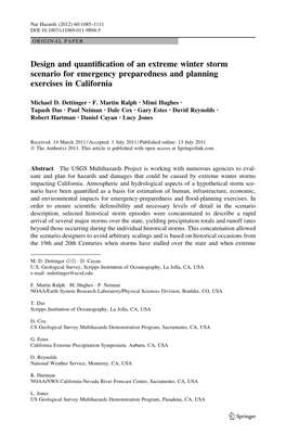 Design and Quantification of an Extreme Winter Storm Scenario for Emergency Preparedness and Planning Exercises in California