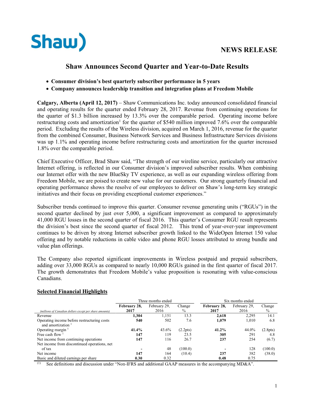 Shaw Communications Inc