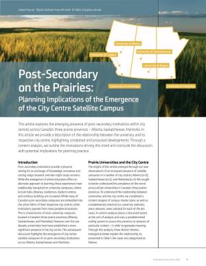 Post-Secondary on the Prairies: University of Lethbridge University of Manitoba Planning Implications of the Emergence of the City Centre Satellite Campus