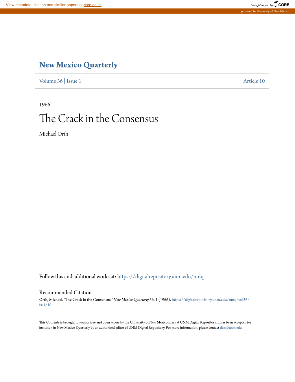 The Crack in the Consensus