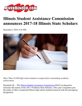 Illinois Student Assistance Commission Announces 2017-18 Illinois State Scholars
