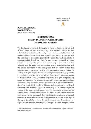 Trends in Contemporary Polish Philosophy of Mind