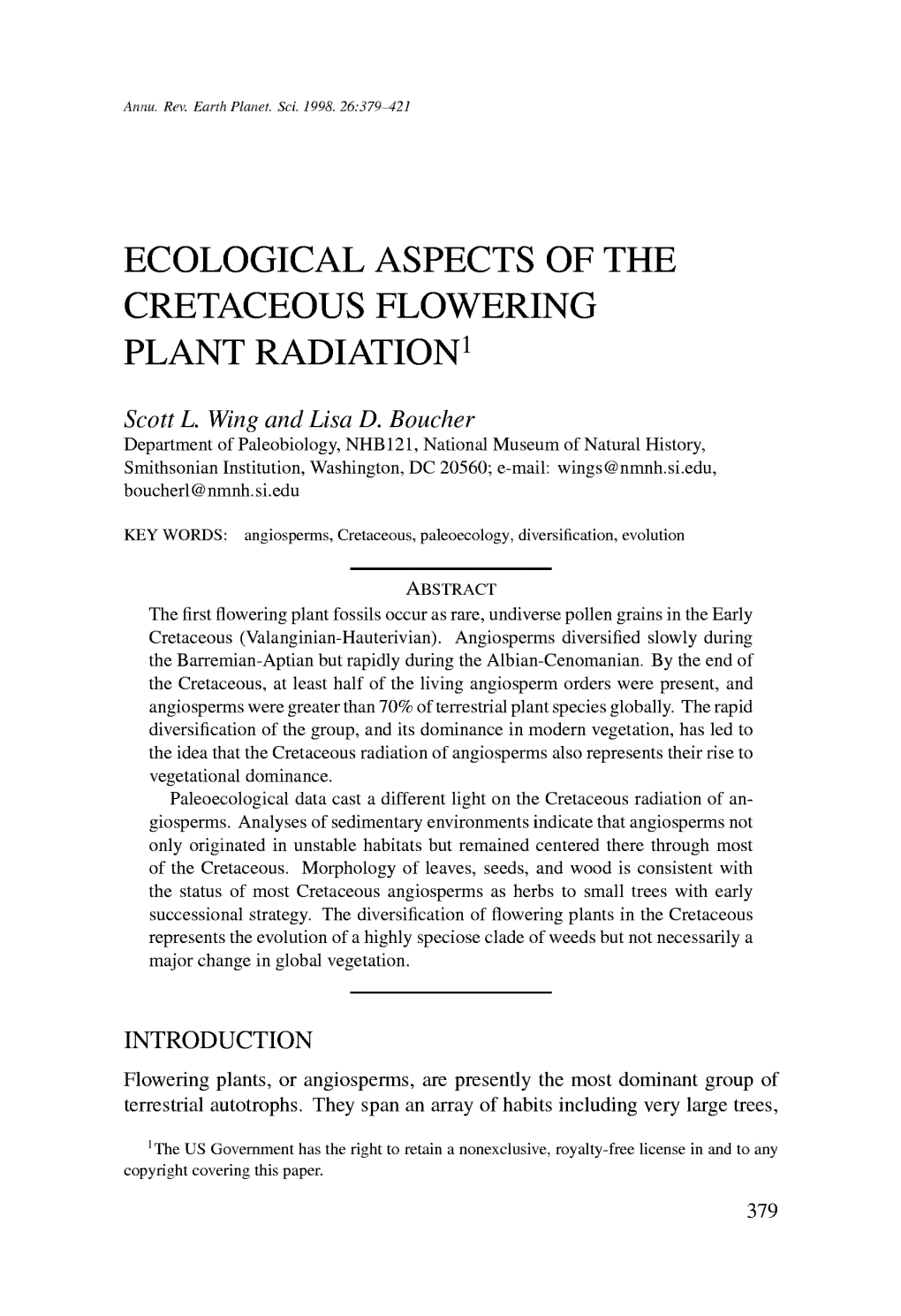 Ecological Aspects of the Cretaceous Flowering Plant Radiation1