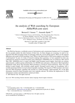An Analysis of Web Searching by European Alltheweb.Com Users Bernard J