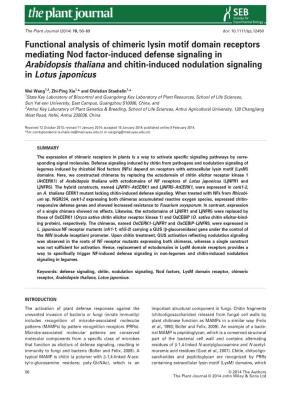 Functional Analysis of Chimeric Lysin Motif Domain Receptors Mediating Nod Factor-Induced Defense Signaling in Arabidopsis Thali