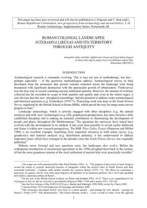 Interamna Lirenas and Its Territory Through Antiquity
