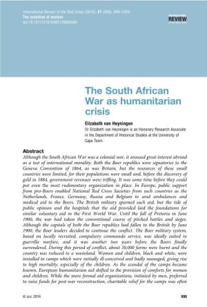 The South African War As Humanitarian Crisis