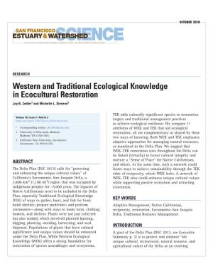 Western and Traditional Ecological Knowledge in Ecocultural Restoration Joy B