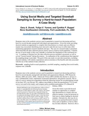 Using Social Media and Targeted Snowball Sampling to Survey a Hard-To-Reach Population: a Case Study