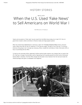 When the U.S. Used 'Fake News' to Sell Americans on World War I