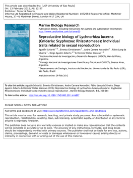 Reproductive Biology of Lychnorhiza Lucerna