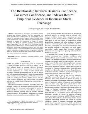 The Relationship Between Business Confidence, Consumer Confidence, and Indexes Return: Empirical Evidence in Indonesia Stock Exchange