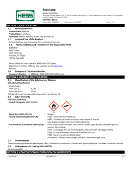 Methane Safety Data Sheet According to Federal Register / Vol