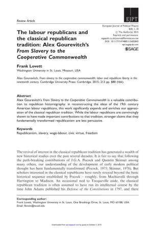 The Labour Republicans and the Classical Republican Tradition: Alex Gourevitch's from Slavery to the Cooperative Commonwealth
