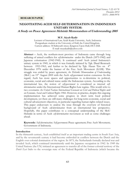 A Study on Peace Agreement Helsinki Memorandum of Understanding 2005