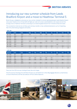 Introducing Our New Summer Schedule from Leeds Bradford Airport and a Move to Heathrow Terminal 5