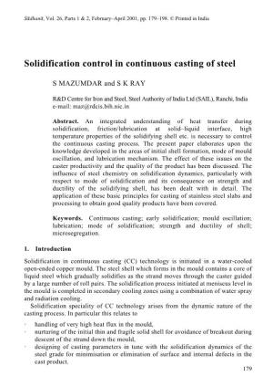 Solidification Control in Continuous Casting of Steel