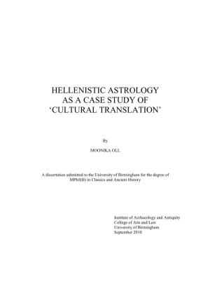 Hellenistic Astrology As a Case Study of „Cultural Translation‟