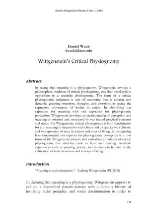 Wittgenstein's Critical Physiognomy