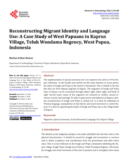 A Case Study of West Papuans in Kaprus Village, Teluk Wondama Regency, West Papua, Indonesia
