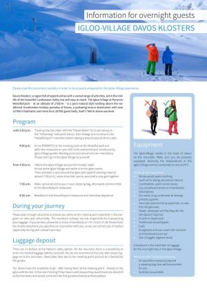 Information for Overnight Guests IGLOO-VILLAGE DAVOS KLOSTERS