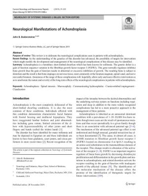 Neurological Manifestations of Achondroplasia
