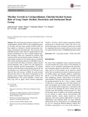 Micellar Growth in Cetylpyridinium Chloride/Alcohol System: Role of Long Chain Alcohol, Electrolyte and Surfactant Head Group