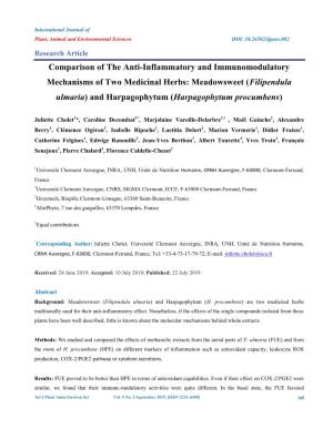 Comparison of the Anti-Inflammatory and Immunomodulatory Mechanisms of Two Medicinal Herbs: Meadowsweet (Filipendula