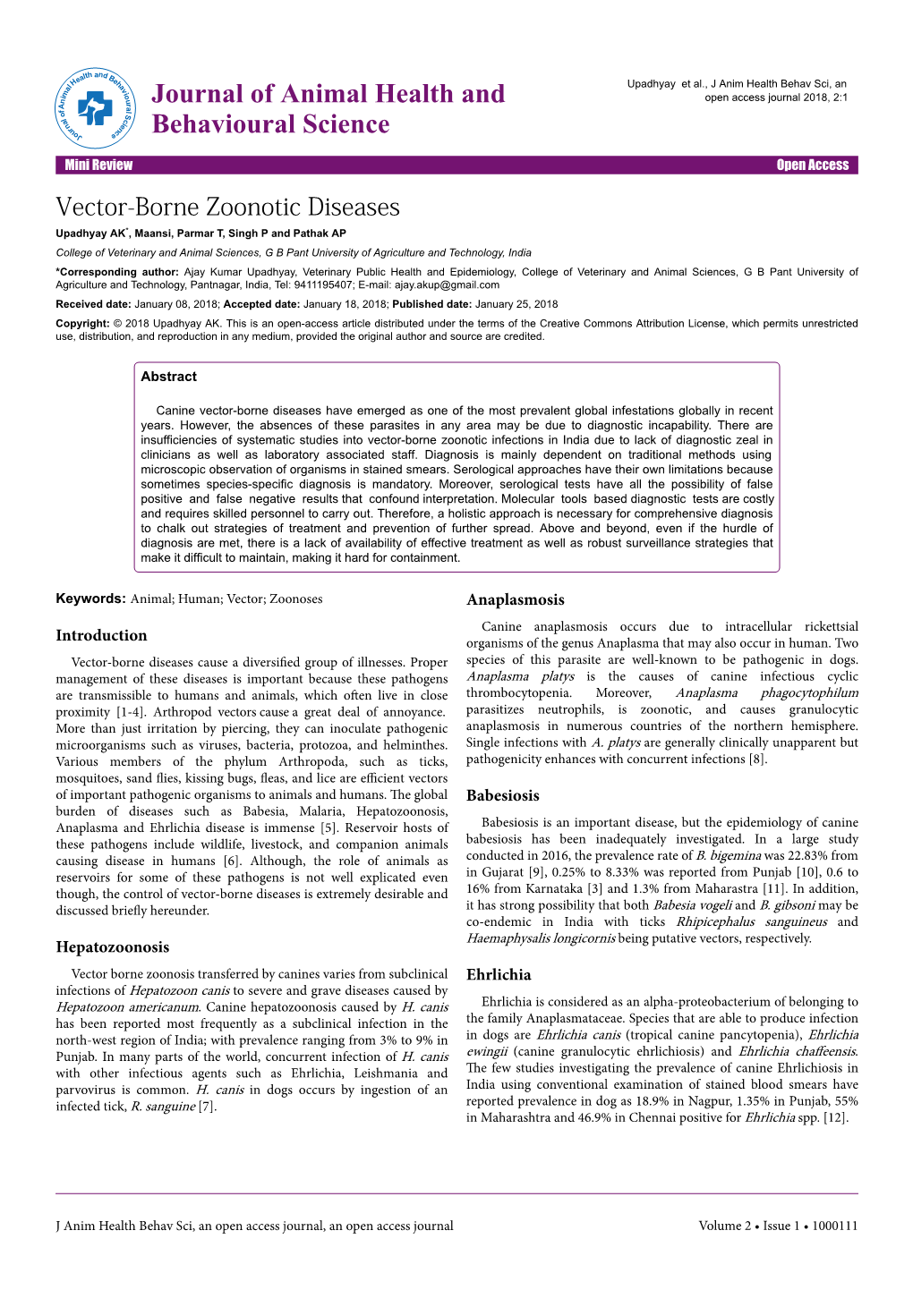 Vector-Borne Zoonotic Diseases