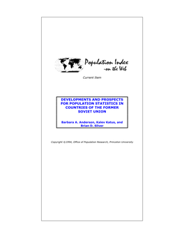 Developments and Prospects for Population Statistics in Countries of the Former Soviet Union