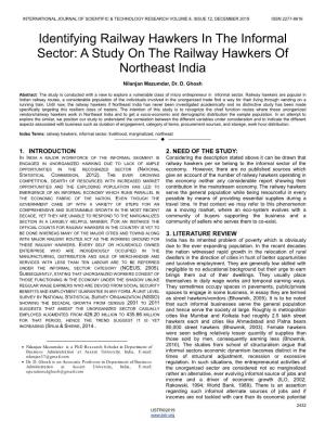 Identifying Railway Hawkers in the Informal Sector: a Study on the Railway Hawkers of Northeast India