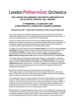 The London Philharmonic Orchestra Announces Its 2021/22 Royal Festival Hall Season
