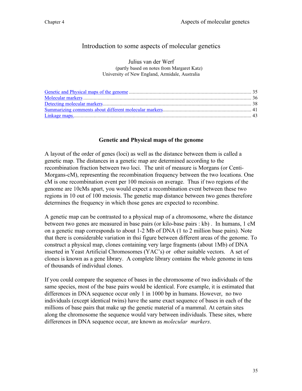 Introduction to Some Aspects of Molecular Genetics