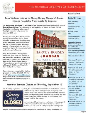 Rosa Walston Latimer to Discuss Harvey Houses of Kansas: Historic Hospitality from Topeka to Syracuse