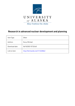 RESEARCH in ADVANCED NUCLEAR DEVELOPMENT and PLANNING by Michael Kuca RECOMMENDED
